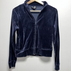 vintage express navy blue velour zip up track jacket women’s size small